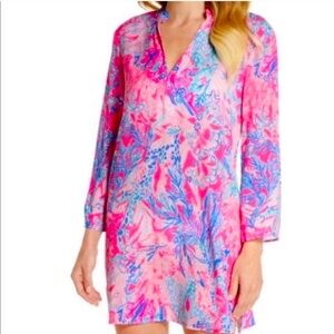 LILLY PULITZER ESME COVER UP LIGHT PASCHA PINK Aquadesiac 3/4 Sleeve Tunic